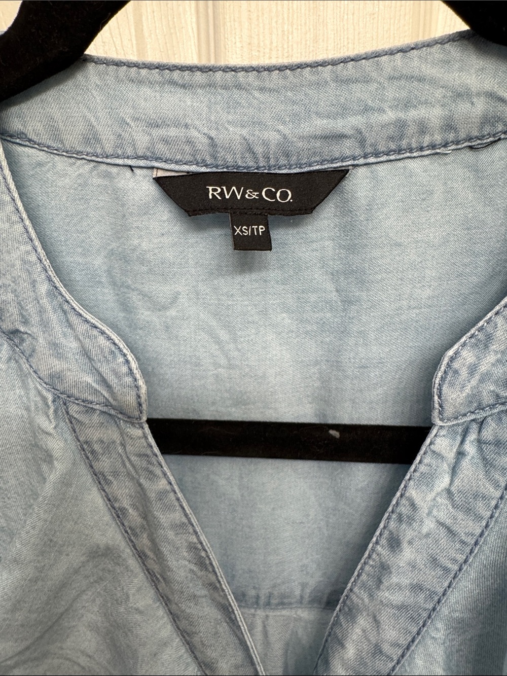 RW&CO. Light Blue Ruffle-Front Blouse - Picture 4 of 5